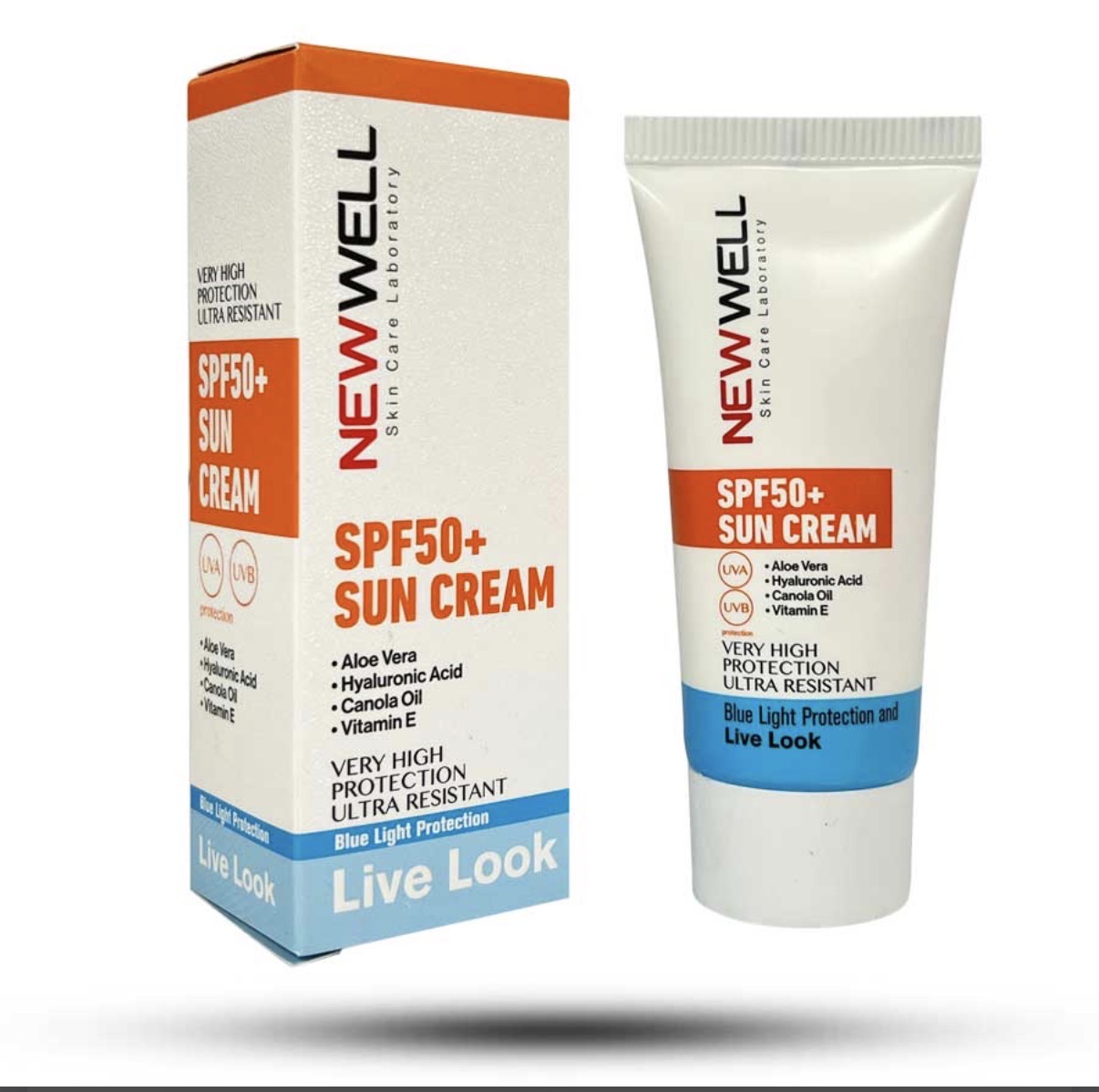 کرم ضد آفتاب بی رنگ SPF+50 نیوول NEWWELL مناسب انواع پوست 50 میل